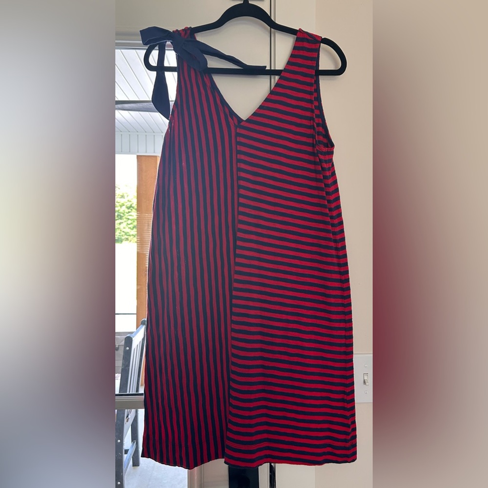 Vineyard Vines Sz Med Red & Navy Stripe One Shoulder Bow Dress 100% Cotton - Picture 5 of 12